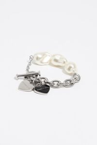 silver-tone chain and pearl heart logo bracelet