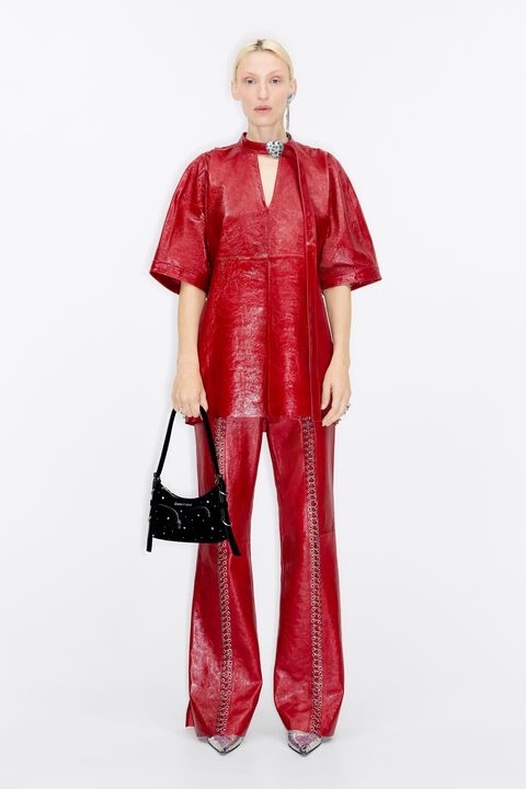 Red leather bell trousers