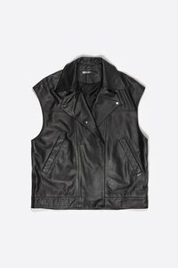 Black leather double-breasted vest
