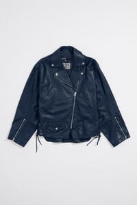 Dark blue leather biker jacket