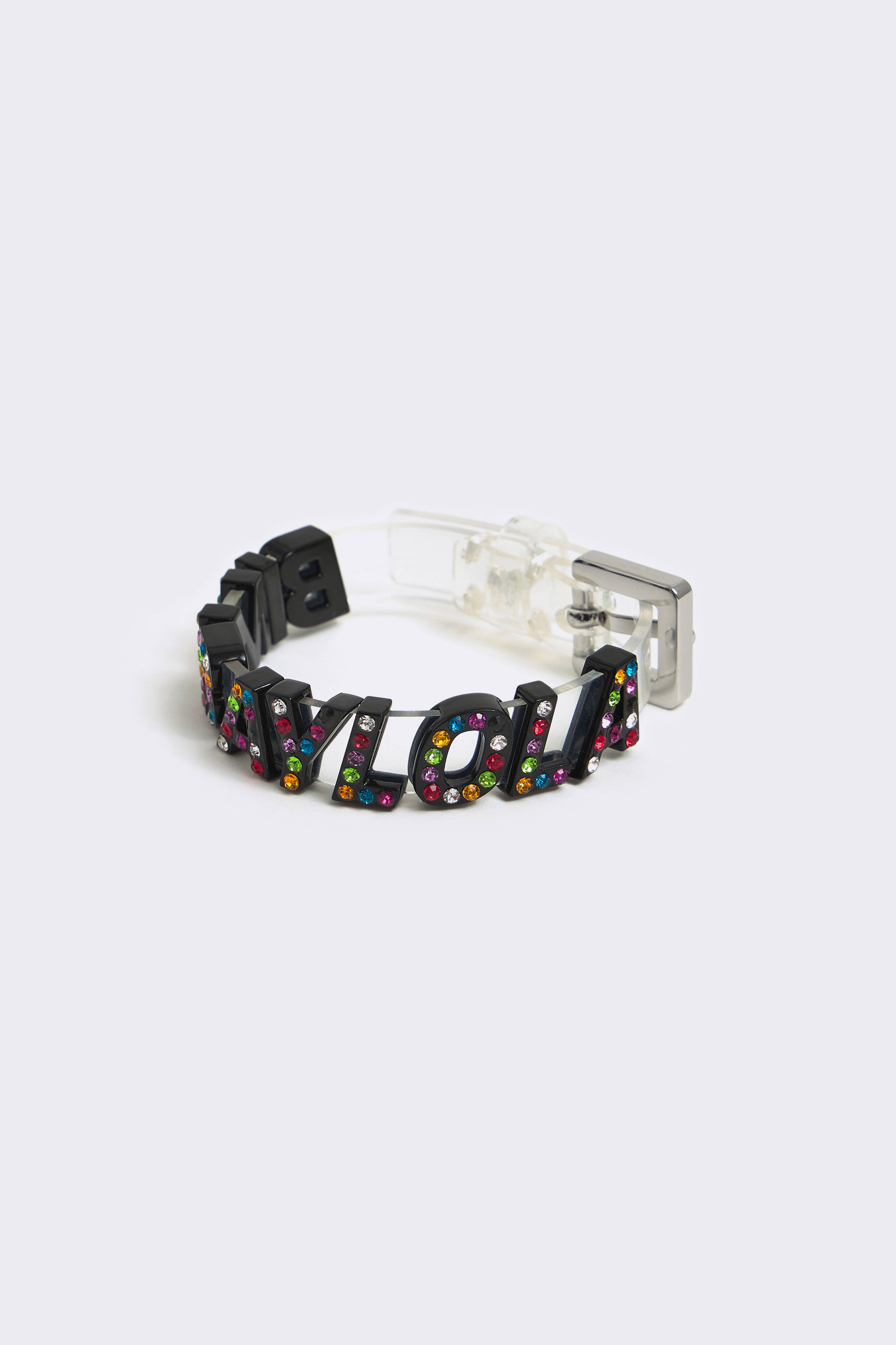 Pulsera transparente letras negra