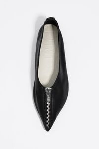 Black goat leather zip toe ballerina