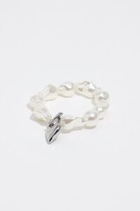 Silver padlock heart pearl bracelet