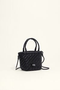 Black plaited leather mini crossbody bag
