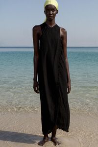Black fringed wrap midi dress