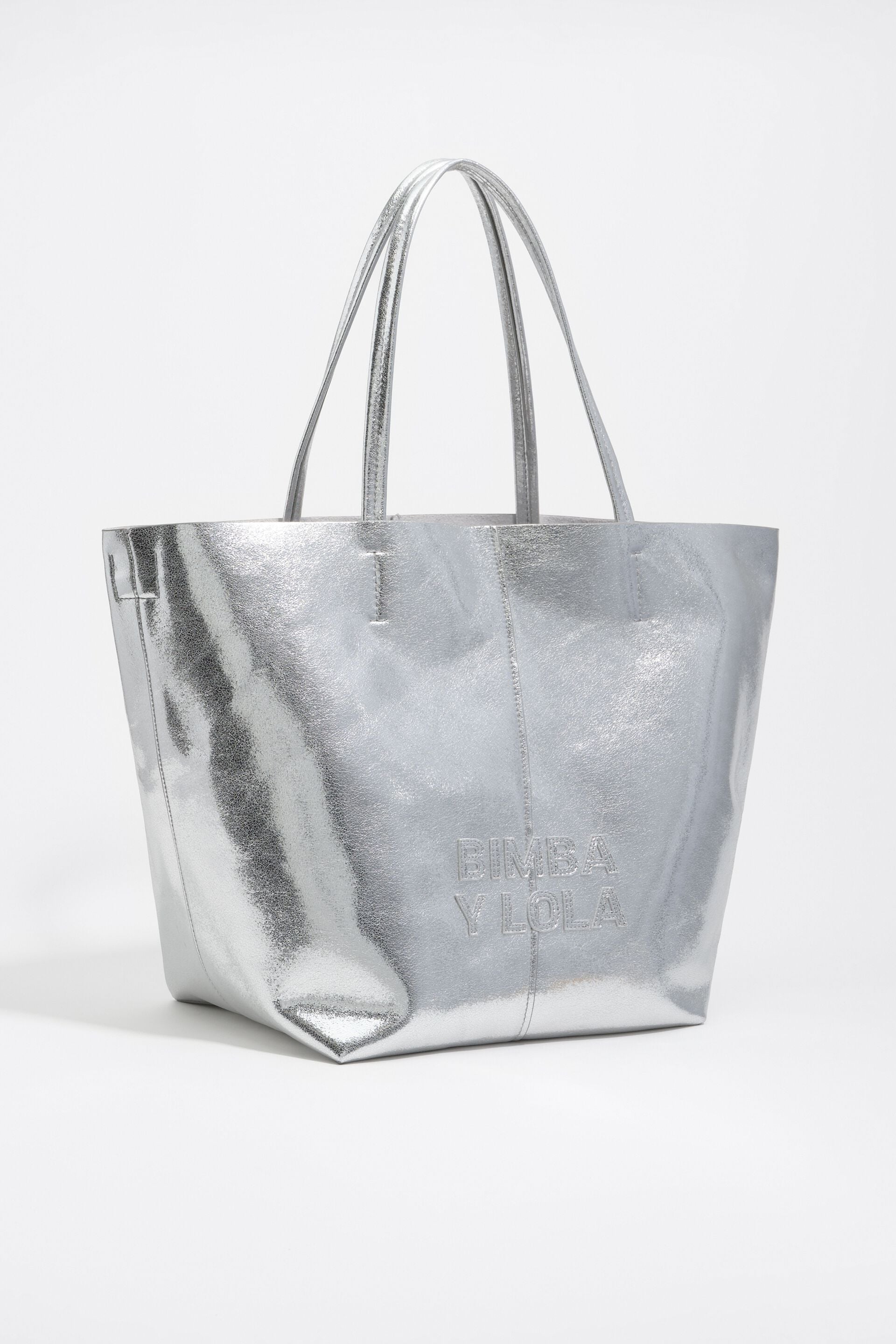 Large silver leather shopper bag