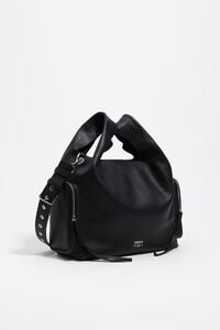 Medium black leather Pocket Paper bag