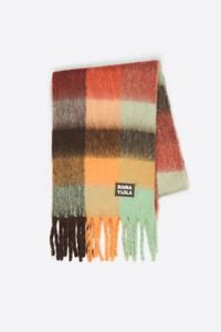 Mint checked brushed scarf