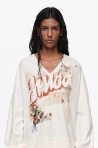 Sweatshirt decote em V toalha marfim