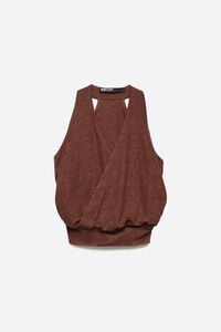 Top halter len brązowy