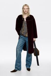Burgundy fur straight cut midi coat
