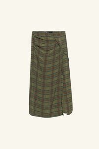 Khaki checked gathered fluid skirt