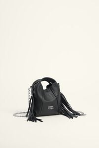 Black fringed leather micro Paper bag