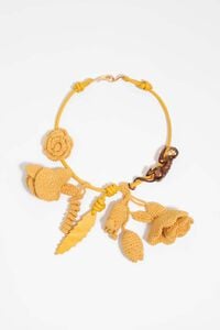 Mustard monkey and crochet flowers necklace