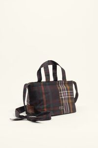 Umh&auml;ngetasche gewachster Tartan Schokoladenbraun Gr&uuml;n