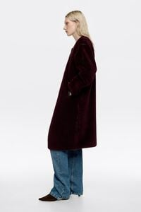 Burgundy fur straight cut midi coat