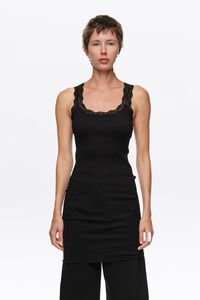 Long black ribbed vest top