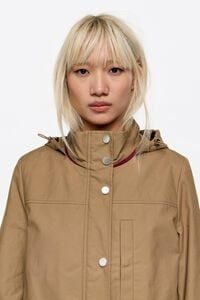 Khaki technical cotton straight trench