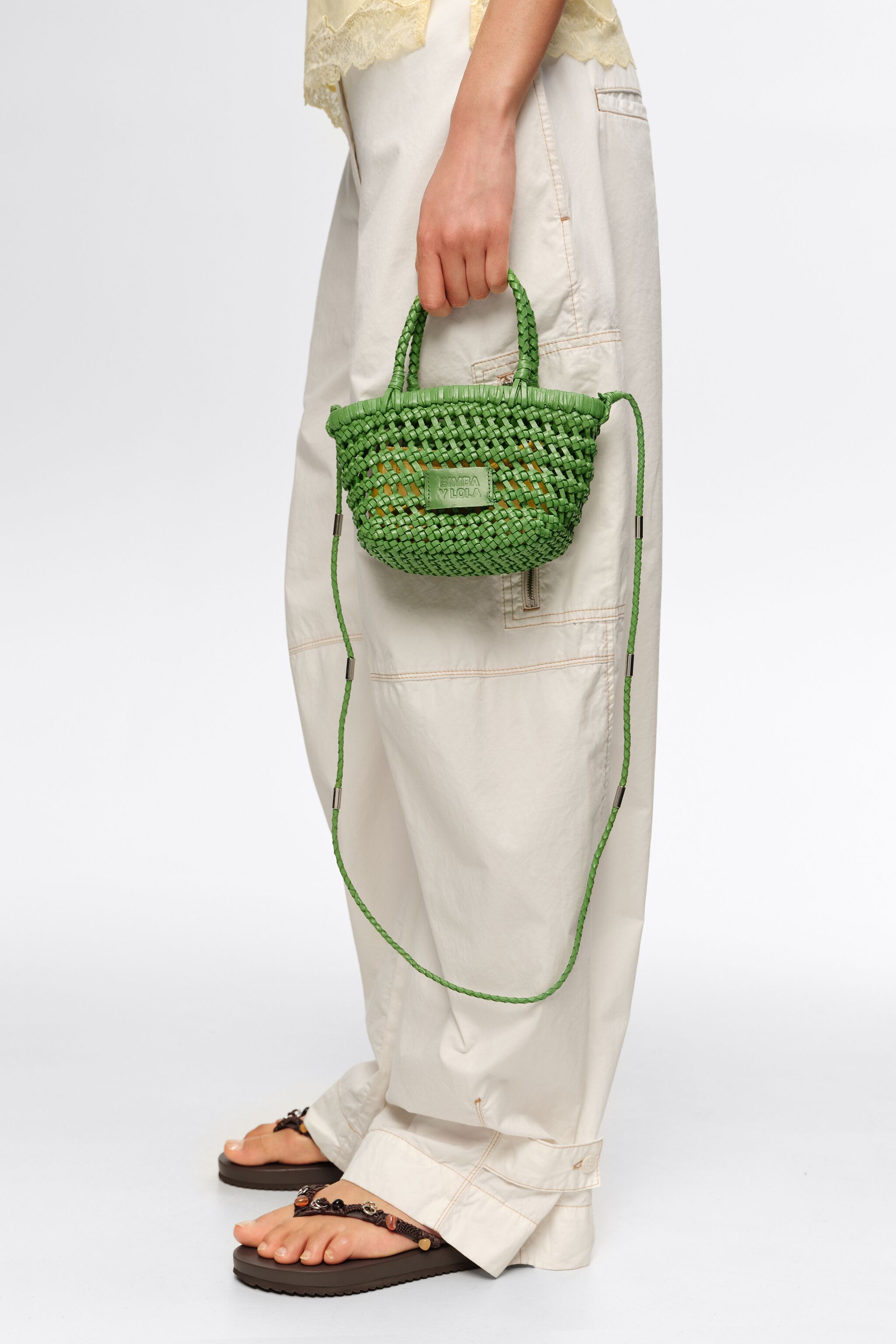 Emerald plaited leather mini bag