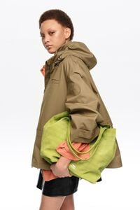 Large suede shopper bag in lime embossed crocodile