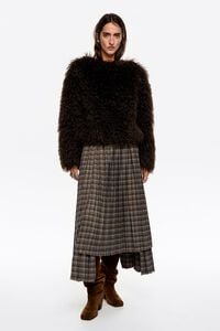 Short dark brown fur pullover coat
