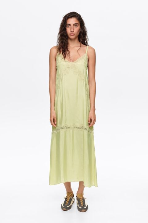 lime green slip dress BIMBA Y LOLA lace-trim Color_Black