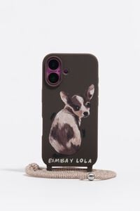 Coque rigide iPhone 16 &agrave; motif chihuahua chocolat