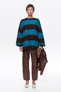 Blue-green striped oversize T-shirt