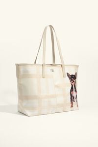 Mala shopper grande tecido tartan marfim