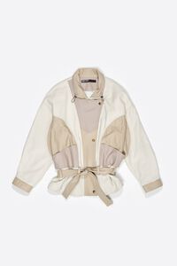 Ivory three-tone leather double-breasted jacket