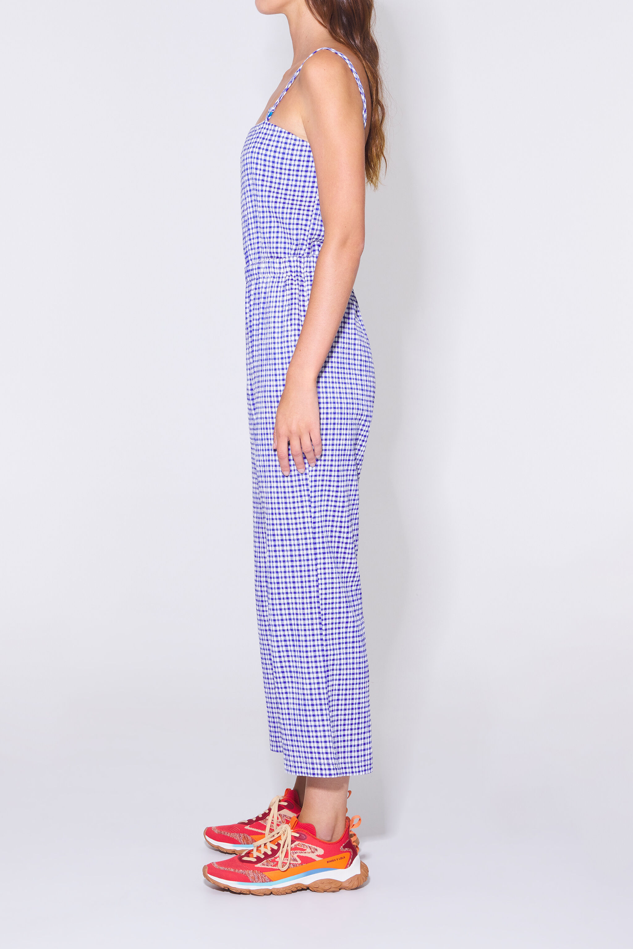 Blue gingham jumpsuit