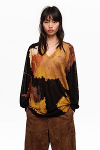 Blot long black straight-fit linen sweater