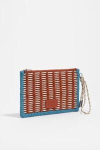 Tan medium leather zip clutch