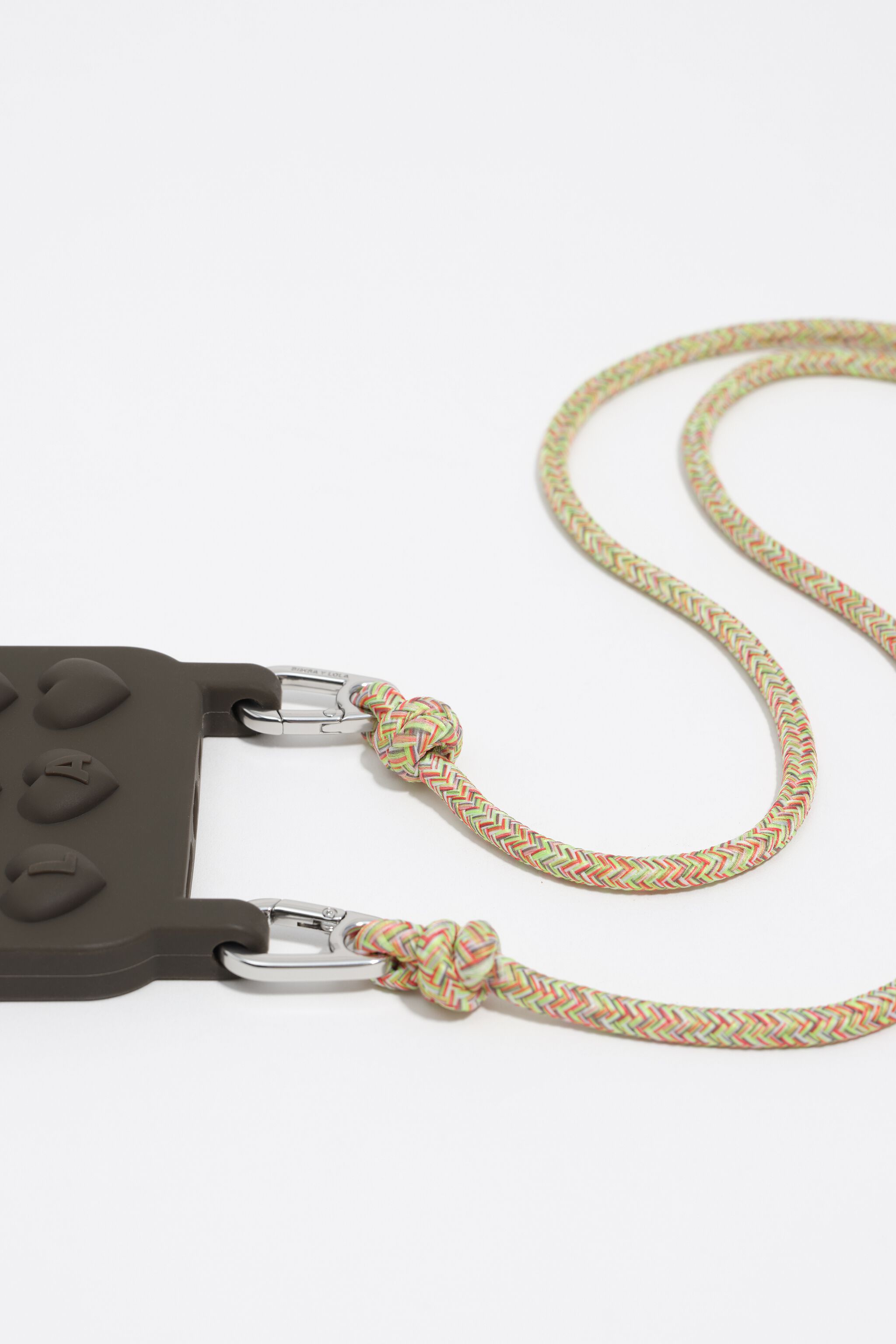 Dark brown silicone iPhone 14 Pro Max case with rope