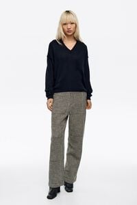 Straight black checked ankle-length trousers