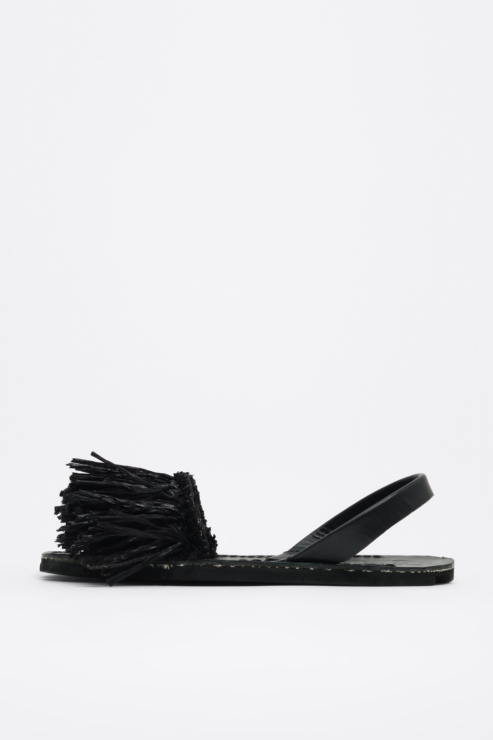 Black leather and raffia Menorcan sandal