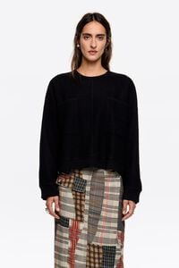 Black wool boxy cropped top