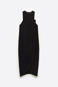 Black fringed wrap midi dress