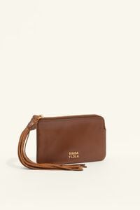 Small cognac fringed leather coin purse
