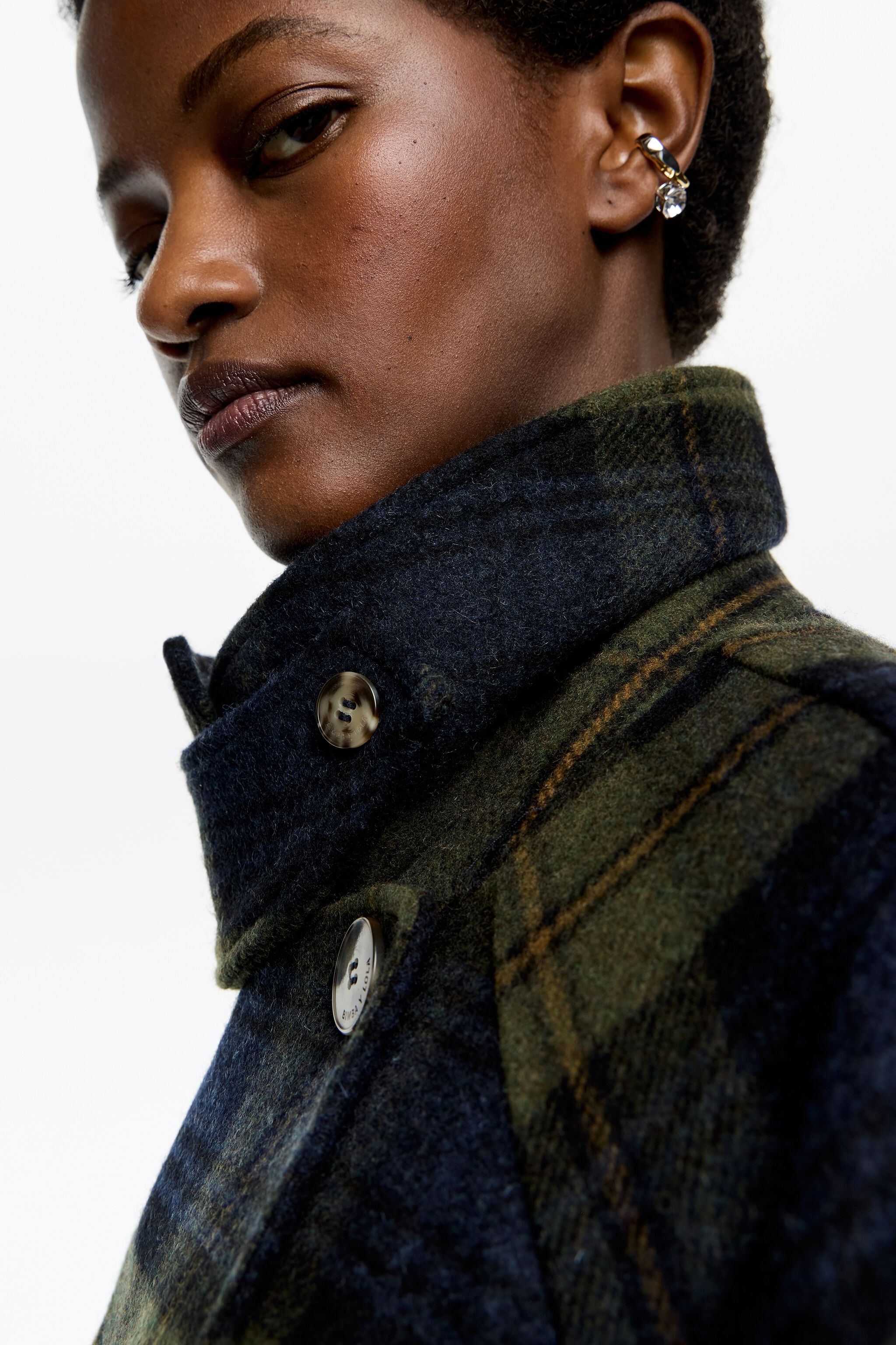 Khaki checked double-face double-breasted coat