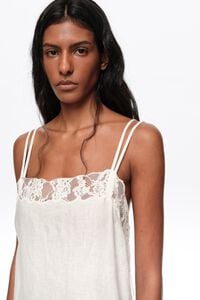 White washed linen lace midi dress