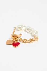 Gold-tone chain and pearl heart logo bracelet