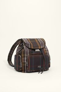 Large cotton chocolate and green tartan Pocket backpack