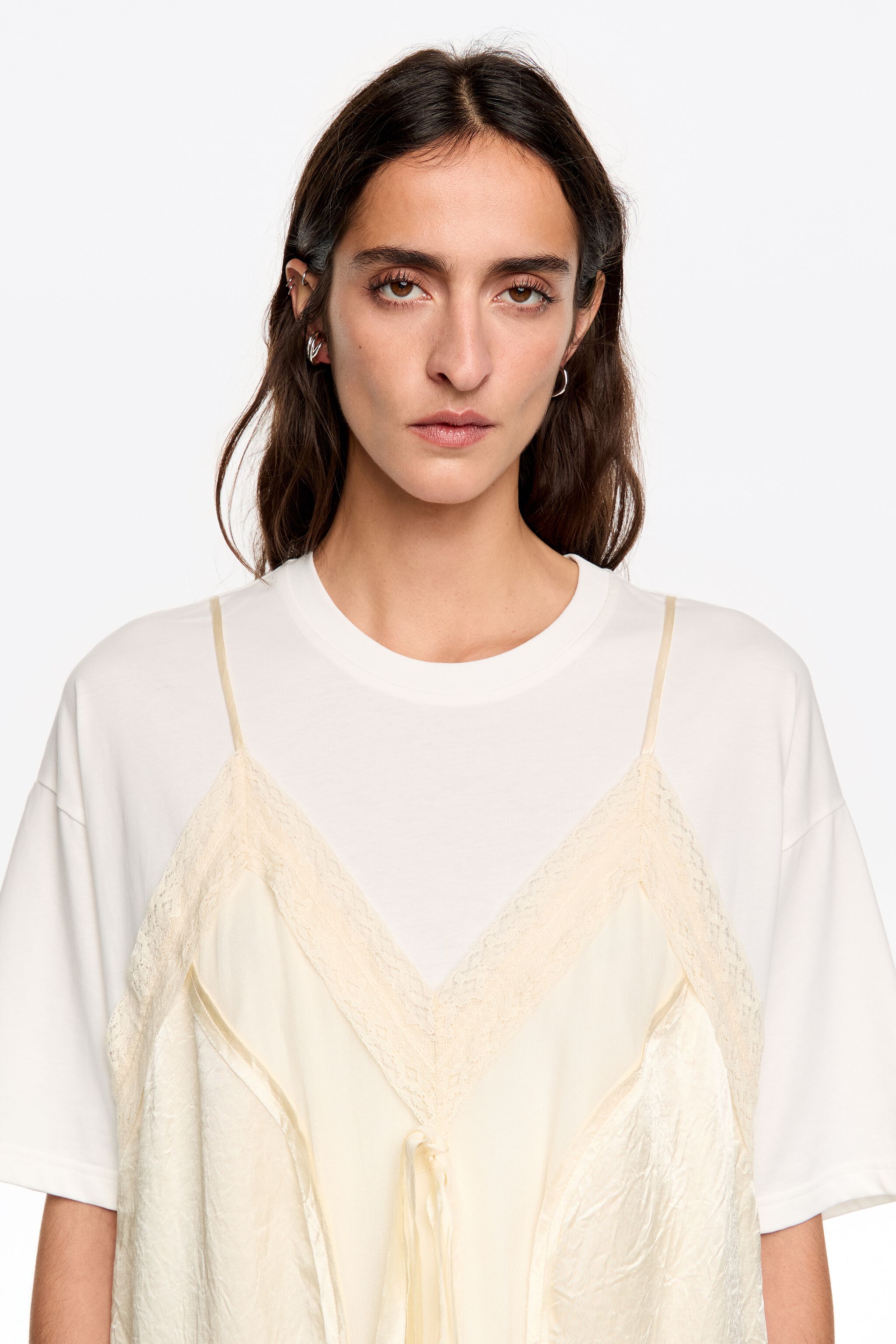 Ivory lace layer T-shirt top