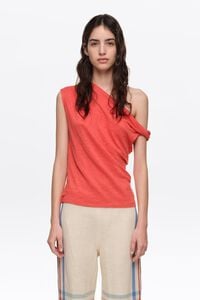 Top escote nudo lino coral