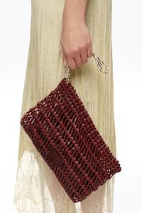 Handtasche geflochten Leder dunkles Kirschrot