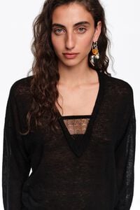Black wool V-neck sweater