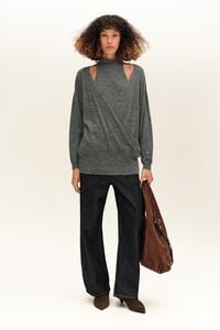 Dark gray melange layered wrap-over sweater