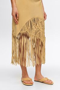 Mustard suede skirt with irregular fringes