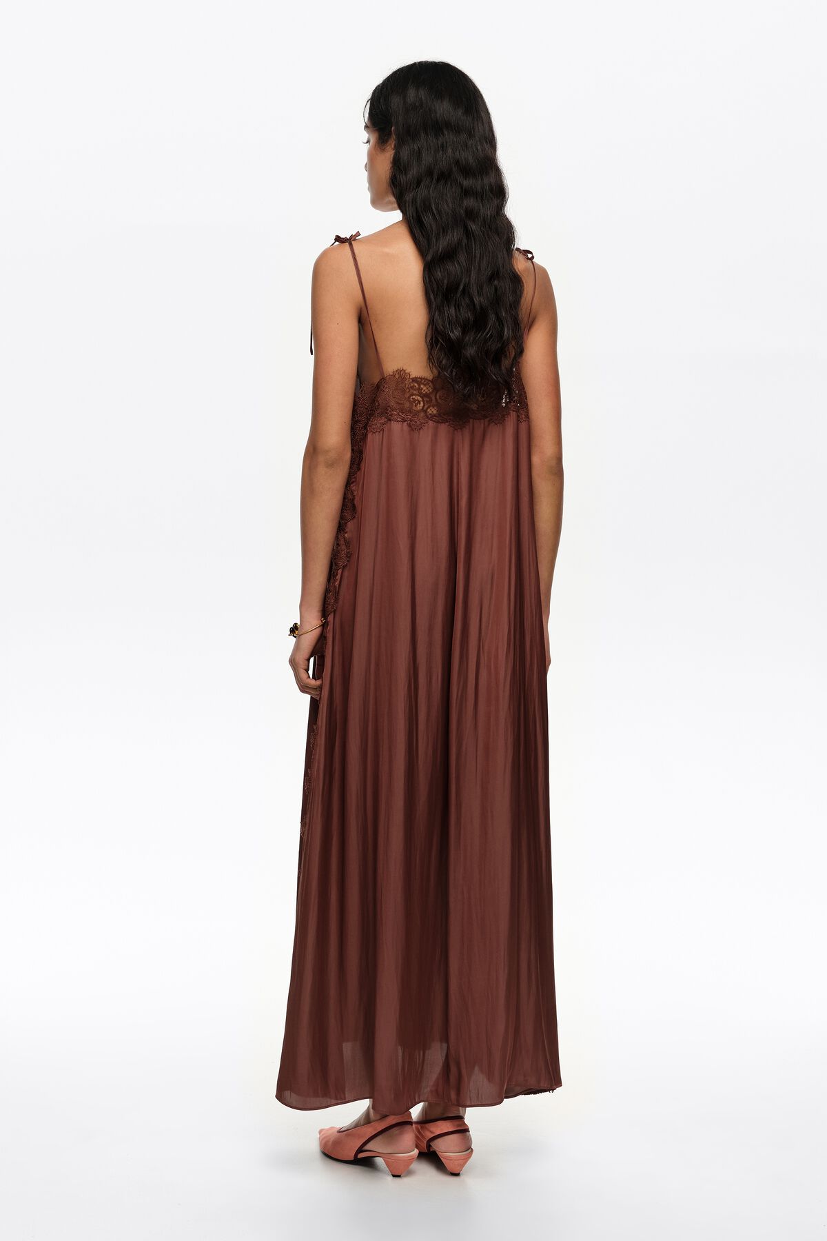 warm grey bridesmaid dresses Call My Lover Lace Slip Mini Dress | Brown Polka Dot | Womens main image 1